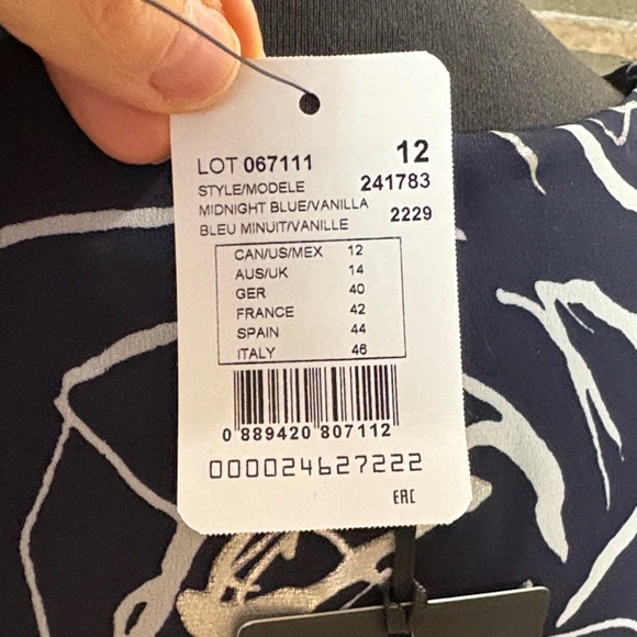 NWT Joseph Ribkoff Navy Blue and silver Rose Print Blouse - Picture 2 of 6